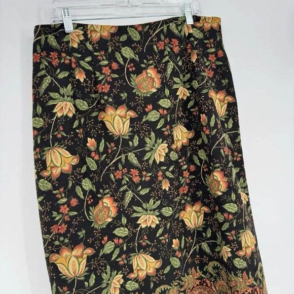 VTG Briggs New York Skirt Black Floral Paisley Midi Slit Boho Fairy Grunge 18 - Picture 2 of 7